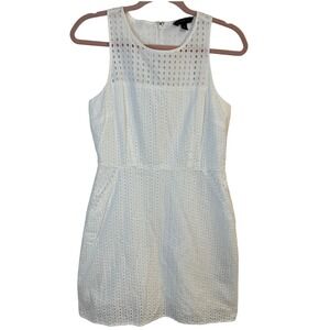 Banana Republic Eyelet Dress Sleeveless White Summer Casual Petite 6P 100 Cotton